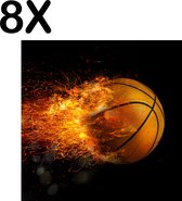 BWK Textiele Placemat - Vlammende Basketball - Set van 8 Placemats - 40x40 cm - Polyester Stof - Afneembaar