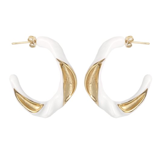 The Jewellery Club - Jill earrings white gold - Oorbellen - Dames oorbellen - Stainless steel - Wit - Goud - 2,8 cm
