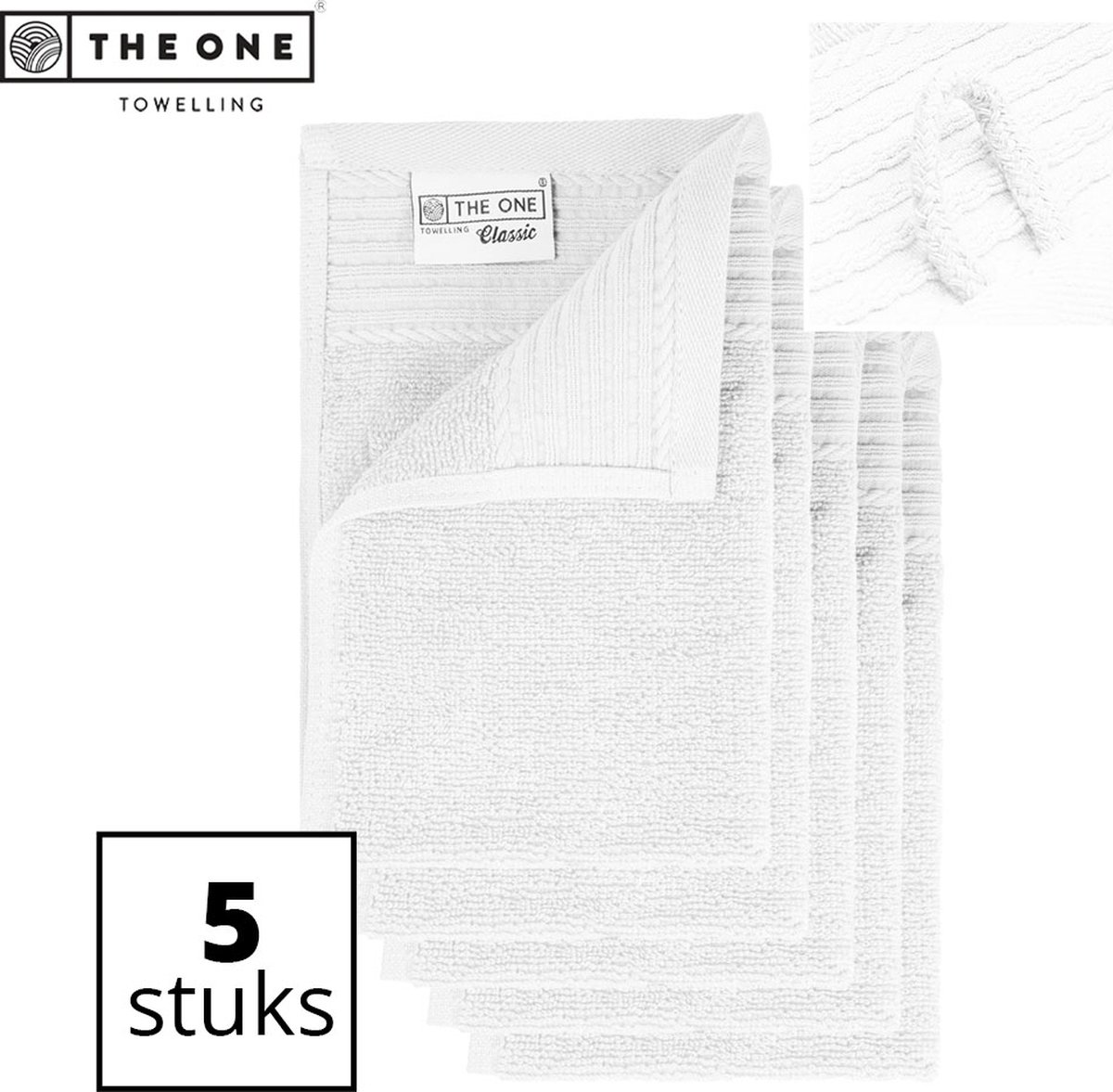 The One Towelling Classic Gastendoeken - 30 x 50 cm - 5 Stuks - Voordeelverpakking - Hoge vochtopname - 100% Zacht katoen - Wit