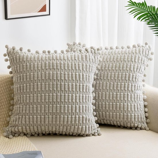 Set de 2 housses de coussin beiges 50 x 50 cm en velours côtelé pour coussin de canapé, housses de coussin douces, taies d'oreiller bohème, coussins modernes, décoration pour canapé, chambre, maison, voiture.