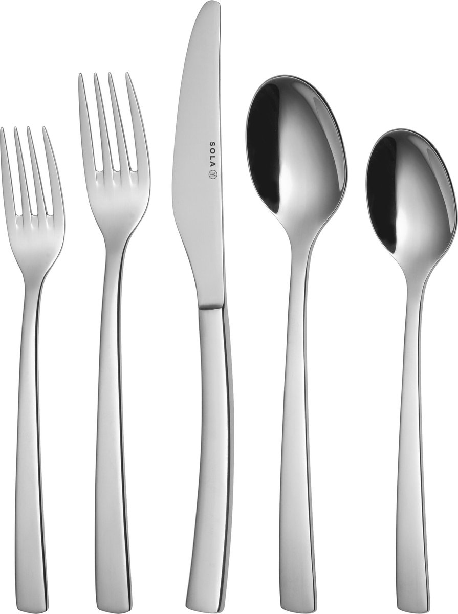 Sola Bestekset Capri - Modern - 12 persoons - 100 delig - Zilverwit Edelstaal 18/10 - RVS - Zilver