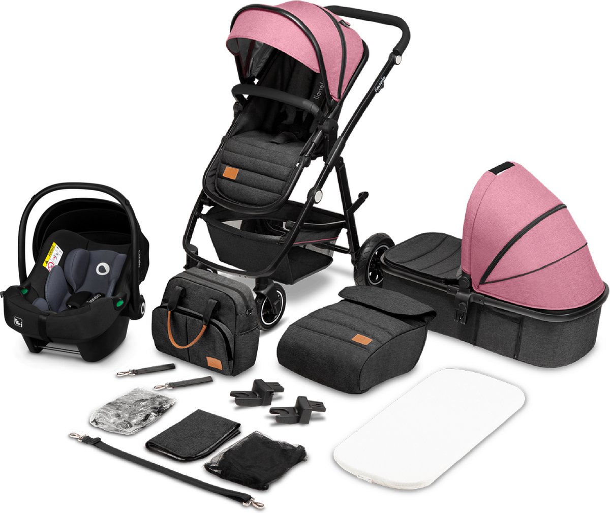 lionelo Kinderwagen Amber 3 in 1 Pink Rose