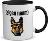 Akyol - hondenkop met eigen naam koffiemok - theemok - zwart - Honden - honden liefhebbers - mok met eigen naam - iemand die houdt van honden - verjaardag - cadeau - kado - 350 ML inhoud