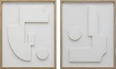Ter Halle - Schilderij - 3D Art - Witte Abstracte Figuren - Tweeluik - 45x50cm
