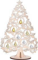 IKO - petite décoration sapin de Noël en bois - avec boules de Noël - 38,5 cm - plastique