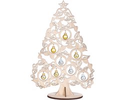 IKO -klein decoratie kerstboompje hout -met kerstballen -38,5cm -kunststof