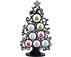 IKO -klein decoratie kerstboompje - Zwart - Met kerstballen - 30,5cm - Hout