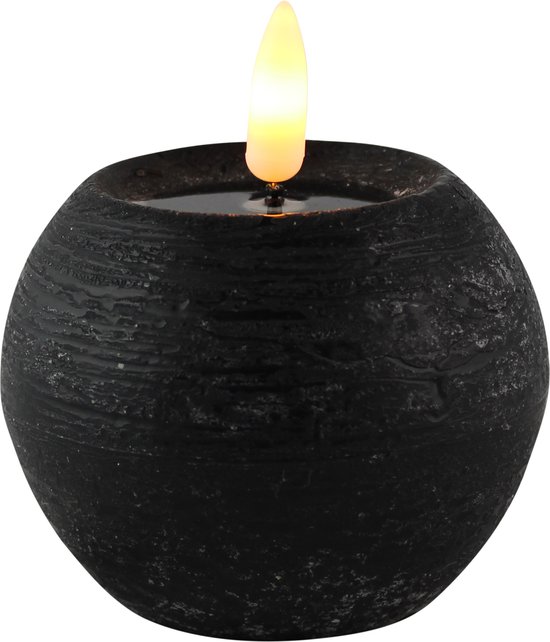 Bougie/bougie boule LED Magic Flame - ronde - noir - D8 x H7,5 cm