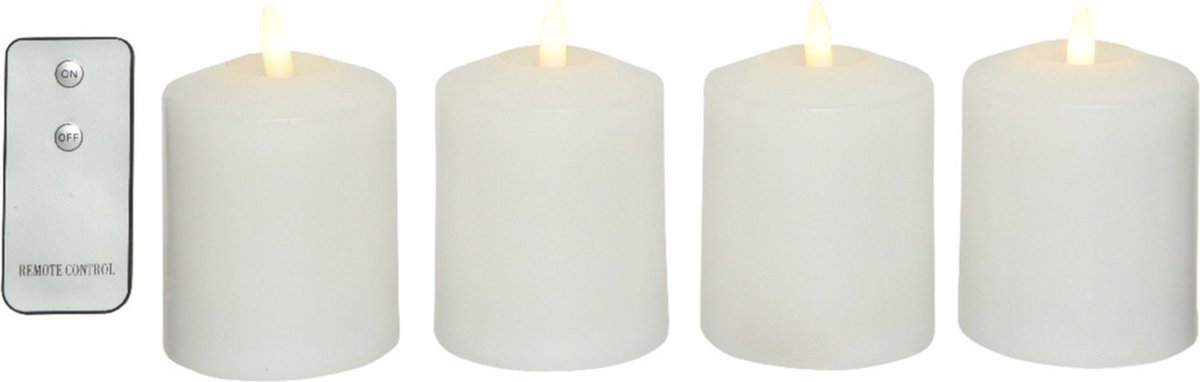 Lumineo LED kaarsen - 4x - wit - D7,5 x H11,5 - afstandsbediening - kerkkaarsen
