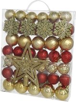 Gerim - kerstballen set met ster piek 57-delig - kunststof - rood/goud