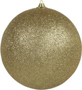 1x Gouden grote glitter kerstballen 13,5 cm - hangdecoratie / boomversiering glitter kerstballen