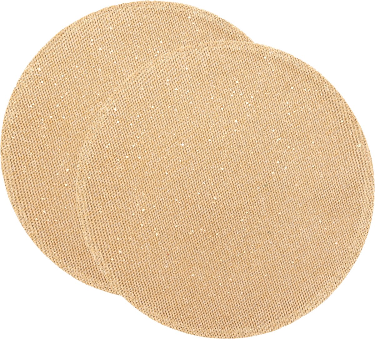 Feeric placemats/onderleggers - 2x - goud - rond - D38 cm - glitters - jute