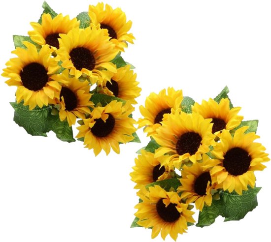 Bouquet de fleurs artificielles Chaks Tournesols - 12x - jaune - H34 cm