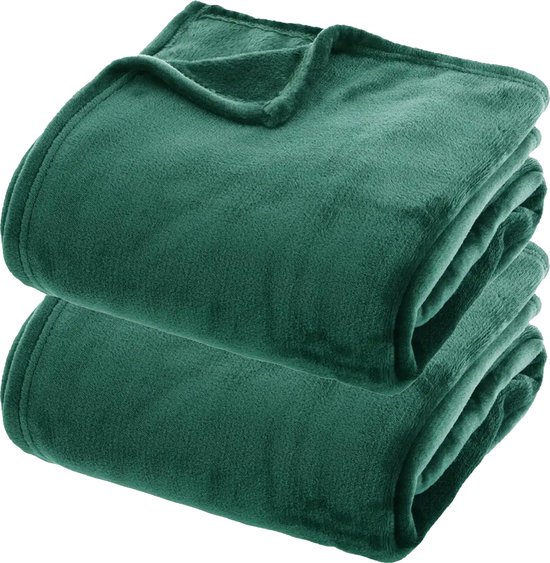 Atmosphera fleece dekens/fleeceplaids - 2x - smaragd groen- 180x230 cm - polyester- Molton Bankdeken