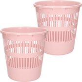 Plasticforte Afvalbak/vuilnisbak/kantoor prullenbak - 2x stuks - plastic - roze - 28 cm