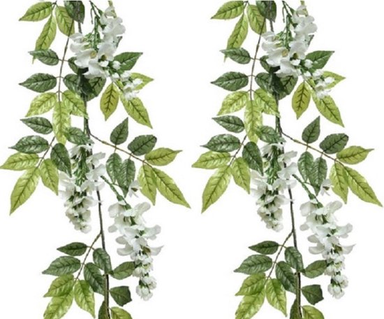 Decoris Planten slinger - 2x - wisteria - wit - 150 cm - kunstplant