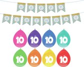 Haza Verjaardag 10 jaar geworden versiering - 16x thema ballonnen/1x Happy Birthday slinger 300 cm