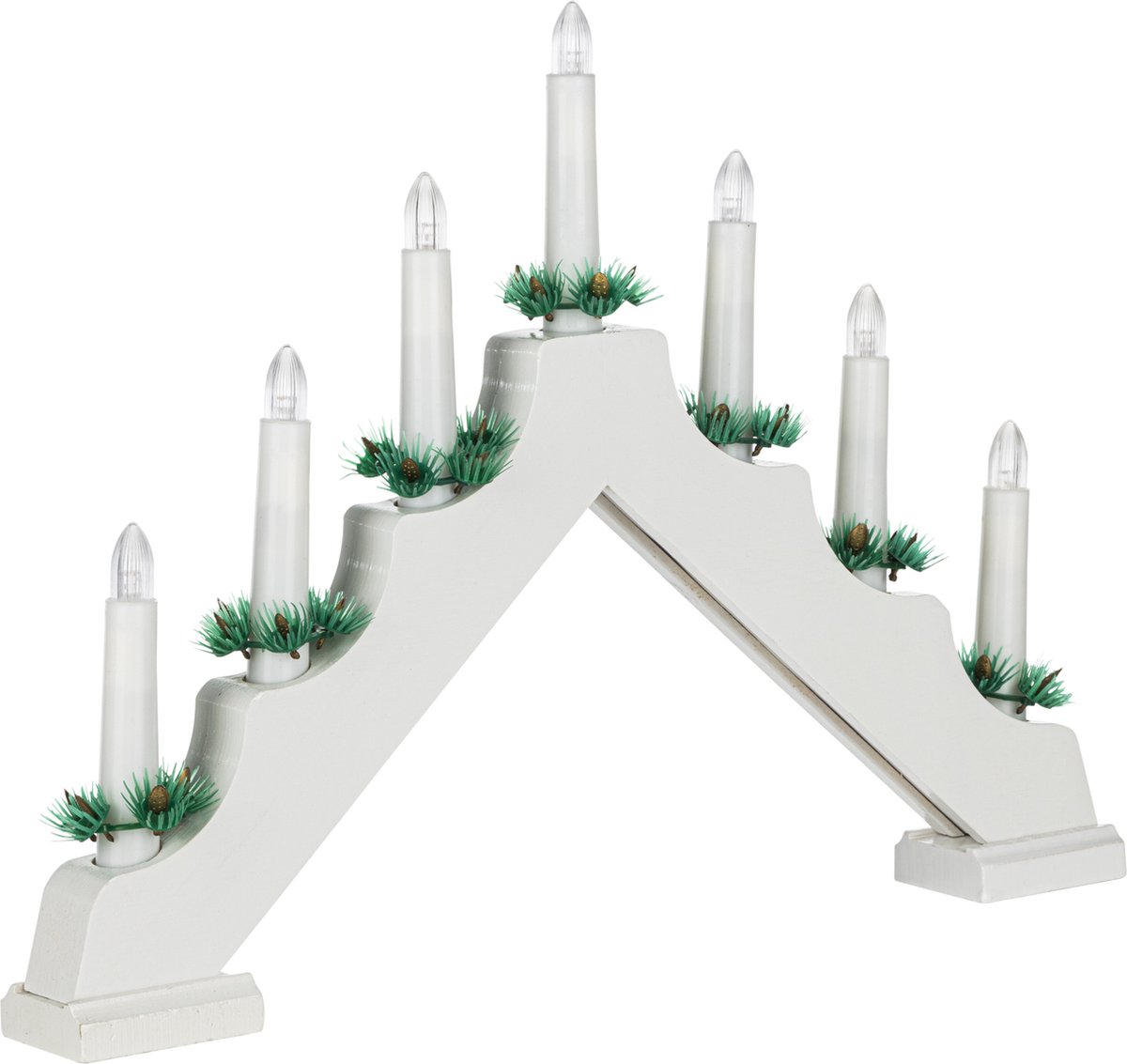 HI Kaarsenbrug - 42,5 x 4,5 x 32 cm - kunststof - wit - met 7 led kaarsen