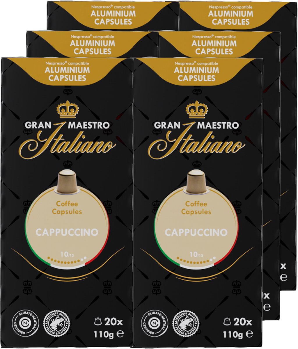 Gran Maestro Italiano - Cappuccino - Koffiecups - Nespresso Compatibel Capsules - Intense Smaak - 6 x 20 cups