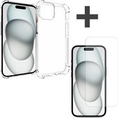 Coque iMoshion iPhone 15 transparente avec protecteur d'écran en Glas trempé - Coque antichoc iMoshion - Protecteur d'écran en Tempered Glass iMoshion