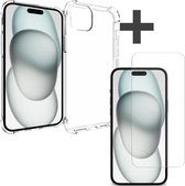 iMoshion Shockproof Hoesje Inclusief Screenprotector Gehard Glas Geschikt voor iPhone 15 Plus - Transparant