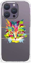 Silicone Case Geschikt voor iPhone 15 Pro Smartphone hoesje met doorzichtige rand Cat Color