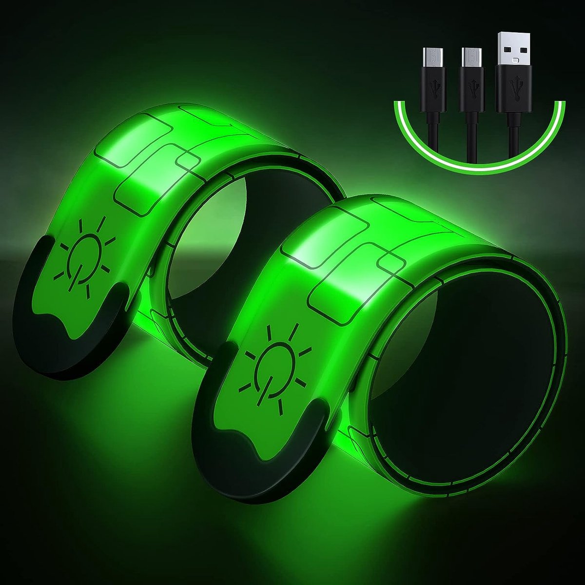 Bracelet LED rechargeable, Bracelet de lumière LED réfléchissant avec USB,  Bracelets LED bande lumineuse, Lumière de sécurité, Bracelet de sécurité  Led Slap, Unisexe pour la nuit