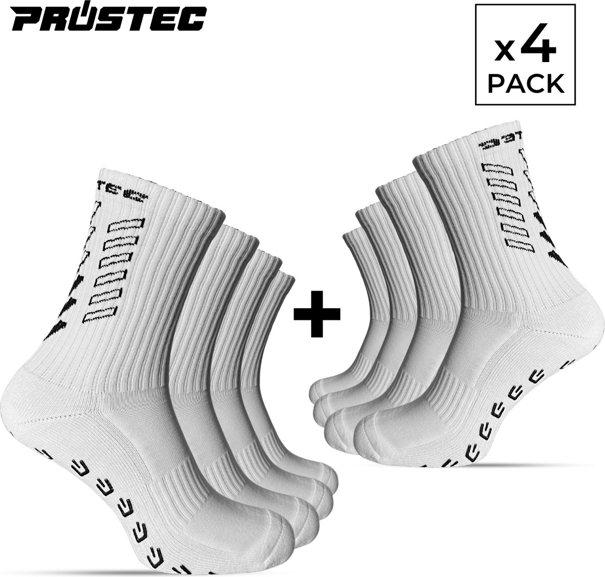 Prostec® Gripsokken - Gripsokken Voetbal - 4 Pack - Wit - Grip Socks - One Size - Anti Slip