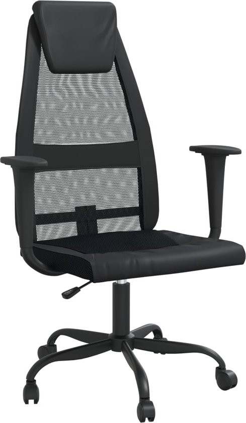 vidaXL-Chaise de bureau en maille et simili cuir-Noir