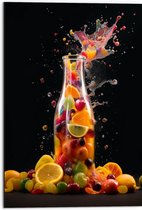 Dibond - Fles - Eten - Fruit - Spetters - Kleuren - 50x75 cm Foto op Aluminium (Met Ophangsysteem)