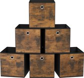 Opbergdozen, set van 6, niet-geweven stof, vouwdoos, 33 x 33 x 33 cm, stoffen doos, voor kubusplank, organisator voor kleding, vintage bruin/zwart