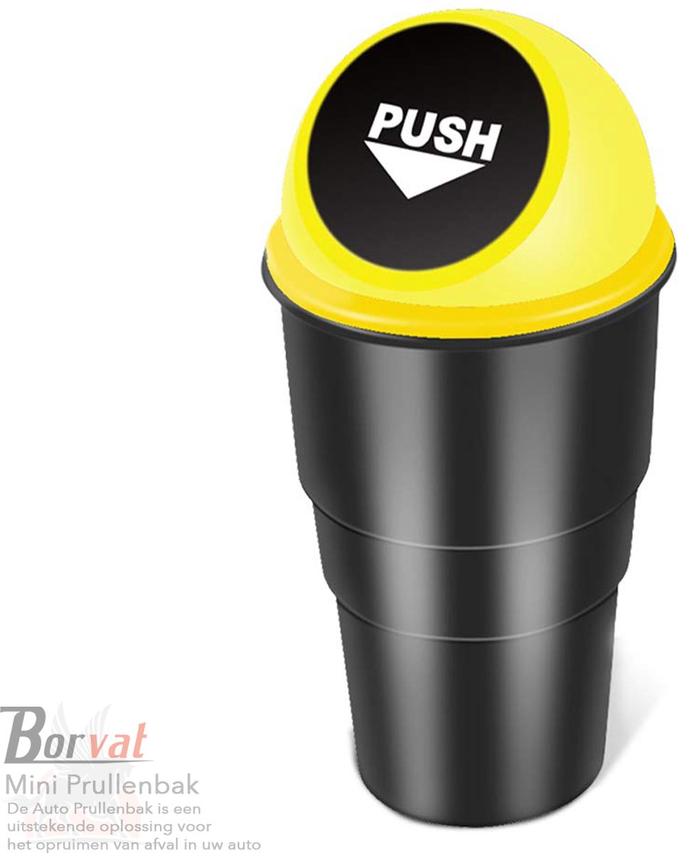 Borvat® - Mini Prullenbak - Auto Prullenbak - Prullenbak voor Bekerhouder - Geel