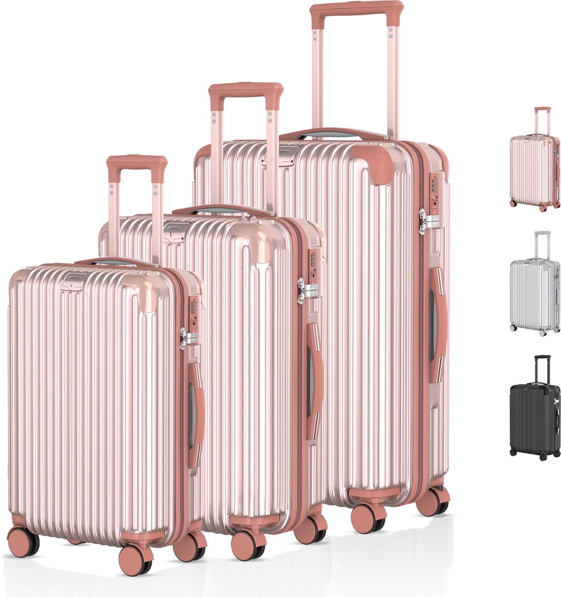 Voyagoux® - Reiskoffer set - Koffers - 3 delig - Reiskoffer met wielen - Rosé goud - TSA Slot