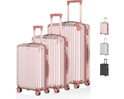 Voyagoux Voyagoux® - Reiskoffer set - Koffers - 3 delig - Reiskoffer met wielen - Rosé goud - TSA Slot