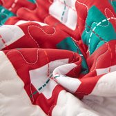 Sprei 240 x 260 cm, kerstsprei, rood patchwork, dubbelzijdig, woondeken, sneeuwvlok, kerstdeken voor slaapkamer, gewatteerde deken met 2 kussenslopen, 50 x 75 cm