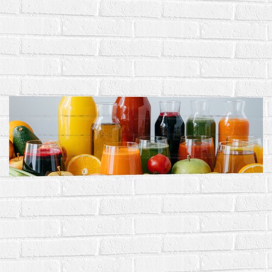 Muursticker - Eten - Fruit - Glazen - Flessen - Kleuren - 90x30 cm Foto op Muursticker