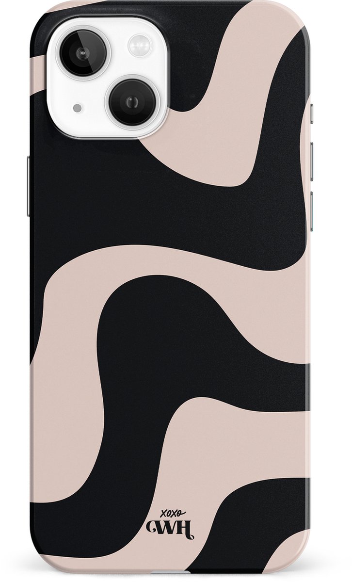 xoxo Wildhearts telefoonhoesje geschikt voor iPhone 13 mini - Ride With Me - Double Layer - Beschermhoes met golvend patroon - Luxe hard case - zwart en beige