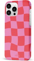 xoxo Wildhearts Drunk In Love - Double Layer - Hoesje geschikt voor iPhone 14 Pro hoesje - Blokjes print roze - Shockproof case - Beschermhoesje geschikt voor iPhone 14 Pro case - Roze