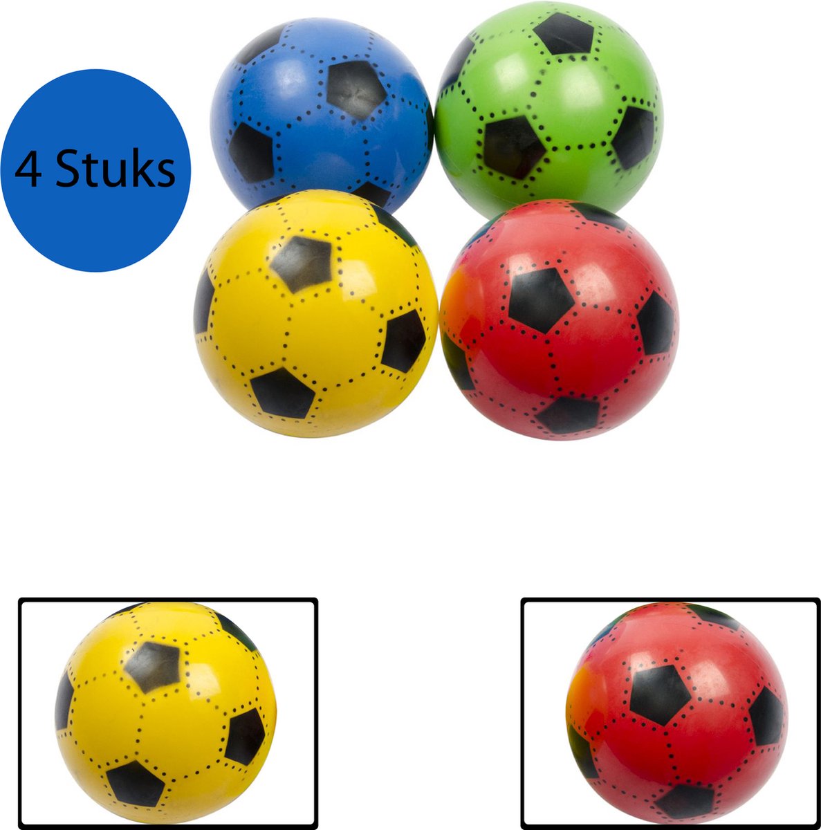 Plastic Voetbal 4 STUKS - Kinderen - Verschillende Kleuren - Rood/Blauw/Groen/Geel - 23CM - 90 Gram