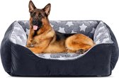 Hondenbed voor grote honden, 89 x 63 cm, wasbaar, anti-angst hondenmand, middelgrote honden, antislip huisdierbed, hondensofa, hondenbed voor grote honden, grijs/sterren