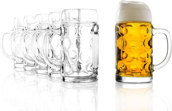 Stölzle Lausitz Bovenglas Tübinger oogkan, bierpul met bord, set van 6 bierpulgen, 250 ml, met vulstreep, stabiele bierkan, bierglazen van frisdrank, limoenglas, bierei, vaatwasmachinebestendig