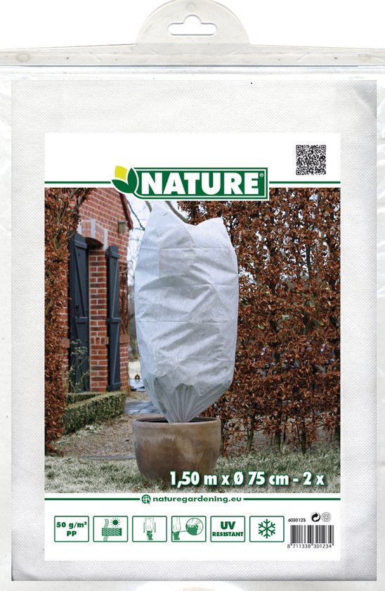 Nature - Winterhoes - H150 x Ø75cm (2 stuks) - wit - afdekhoes - met aantrekkoord
