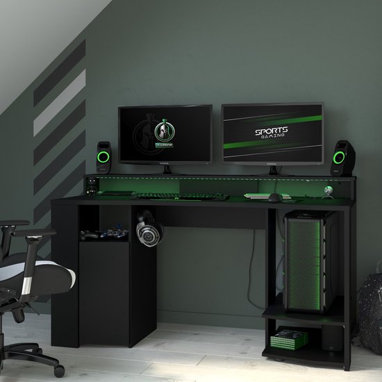Parisot  Gaming bureau met LED - Zwart - 152 cm