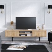 TV meubel - 2 lades en 2 nissen - Naturelkleur en zwart - OLIENA L 180 cm x H 47 cm x D 40 cm