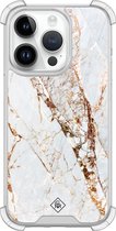 Casimoda® hoesje - Geschikt voor iPhone 14 Pro - Marmer Goud - Shockproof case - Extra sterk - Siliconen/TPU - Goudkleurig, Transparant