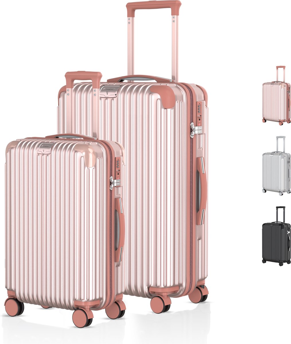 Voyagoux® - Reiskoffer set S/L - Koffers - 2 delig - Reiskoffer met wielen - Rosé goud - TSA Slot
