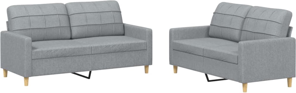 vidaXL - 2-delige - Loungeset - met - kussens - stof - lichtgrijs
