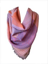 Sjaal roze - 100% wol - vierkanten wollen sjaal geometrische print