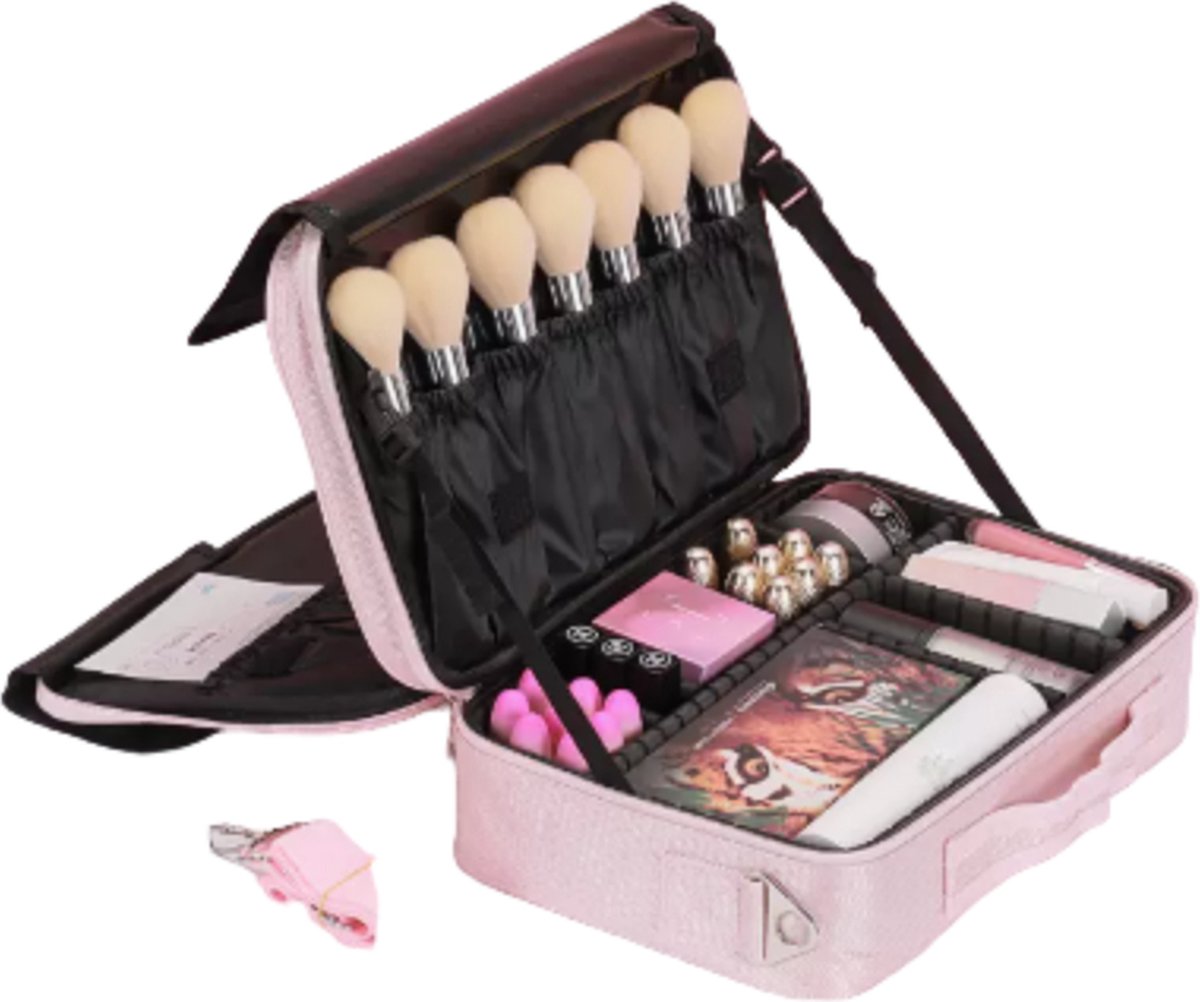 Goedkoopste Make Up Koffer - Roze Cosmetica Koffer - 35x23,5x12cm - Visagie en Nagelstyliste Koffer