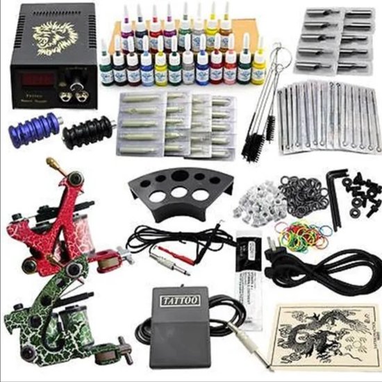 Foto: Dakanna tattoo set tattoo kit tattoo set compleet 20 x tattoo inkt 50 x tattoo naalden oefenhuid voetpedaal tattoo voeding beginners gevorderden